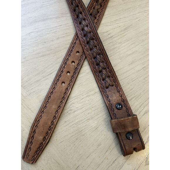 vintage TOOLED buckle belt 34 cowhide WESTERN braided RODEO brown COWBOY - Picture 11 of 15